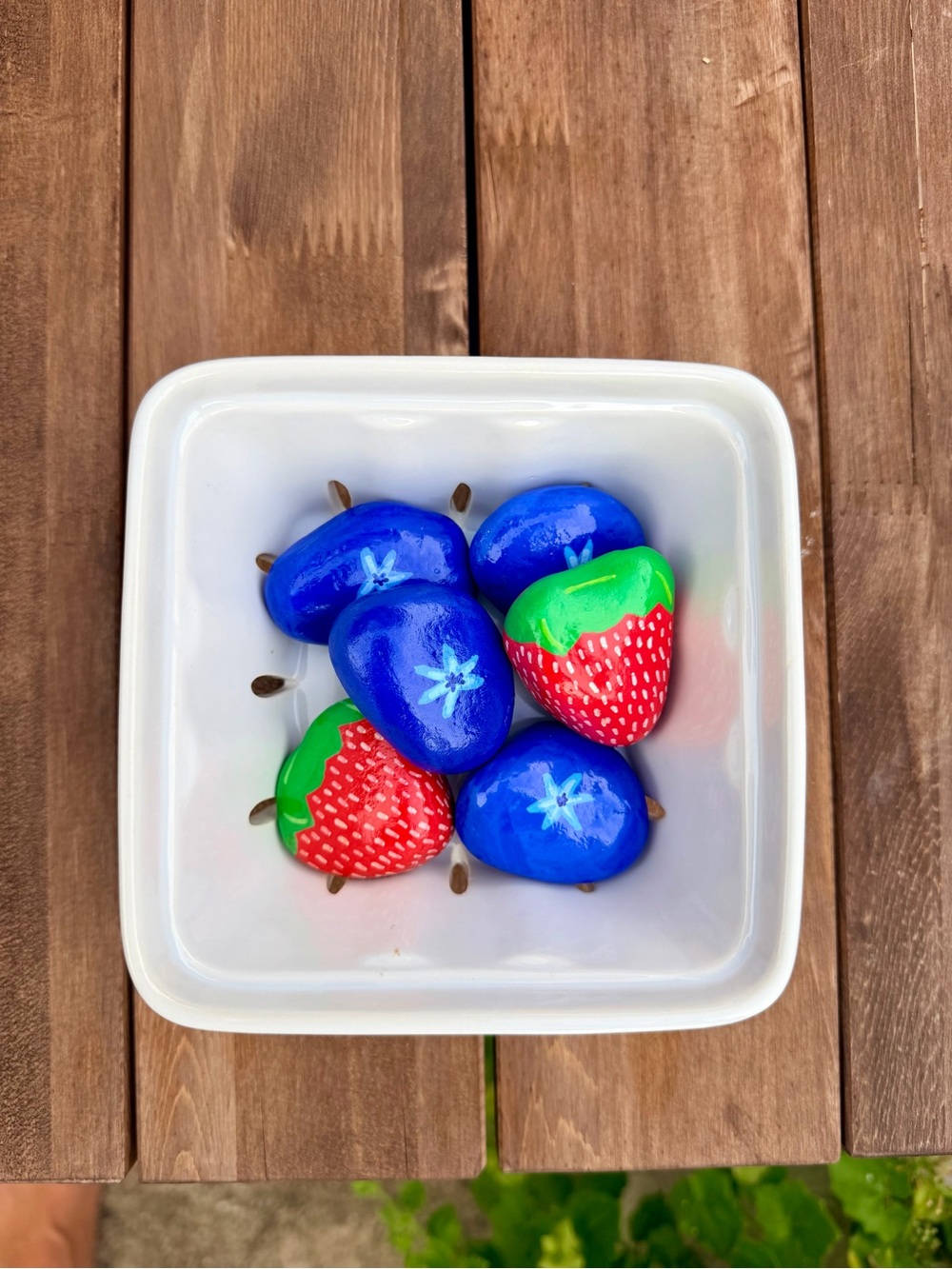 Hand-Painted Fruit Berry Rocks - Bright Blue & Red Strawberry Set